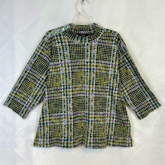 Estate by Isaac Mizrahi Women’s Plaid 3/4 Sleeve Mock Turtleneck Tunic Top / 3XL - Picture 1 of 11
